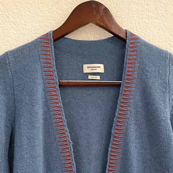 Zadig & Voltaire Marla Cashmere/ Leather Fringe Cardigan Boho Rock - Picture 10 of 15